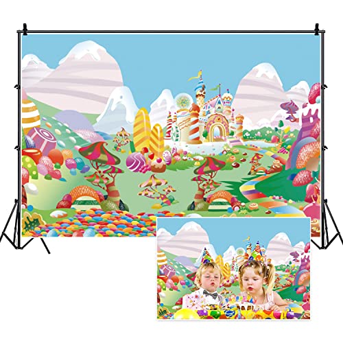 Leyiyi 9x6ft Sweet Cartoon Candyland Backdrop Candy House Fairy Tale Castle Photography Background Banner Cake Table Decor Birthday Party Decorations Newborn Baby Shower Photo Booth Props - size: 9x6ft