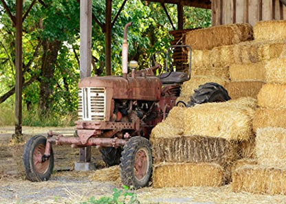 BELECO 12x8ft Fabric Farm Barn Haystack Backdrop Countryside Old Tractor Hay Bales Fall Harvest Photography Background Autumn Themed Party Decoration Kids Adults Portrait Shooting Studio Props - size: 12x8FT