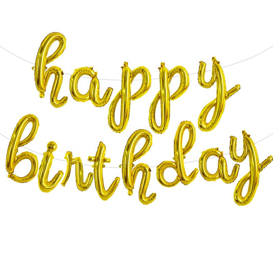 TONIFUL Gold Happy Birthday Balloons Banner,Cursive Happy Birthday Balloon Birthday Decorations Gold Mylar Foil Birthday Ballons for Kids and Adults - color: Low Gold