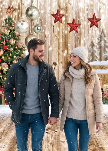 8x8Ft Christmas Backdrops for Photography Winter Snow Backdrop Rustic Wood Floor Backdrop Christmas Family Party Background New Year Party Background - size: 8x8ft