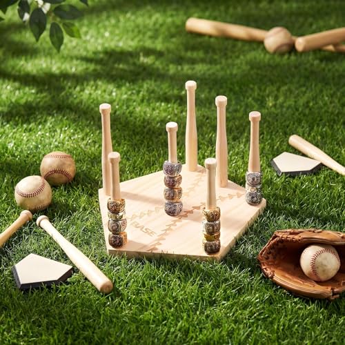 Qunclay Baseball Wooden Ring Holder 10 Inches Multi-Bar Stacked Storage Championship Softball Ring Display Stand Sports Baseball Jewelry Holder Birthday Gifts for Sports Fans Grandpa Dad