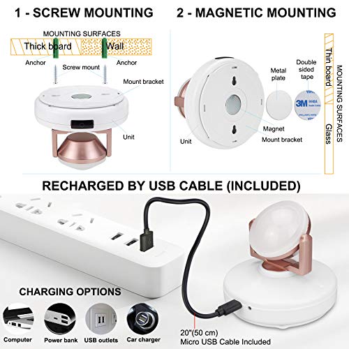 12 Colors Changing Accent Light, Rechargeable Picture Light with Remote, LED Dartboard Light, Puck Light with 330°Rotatable Light Head, Stick on Art Spotlight Indoor for Display, Painting - color: White+Gold