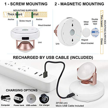 12 Colors Changing Accent Light, Rechargeable Picture Light with Remote, LED Dartboard Light, Puck Light with 330°Rotatable Light Head, Stick on Art Spotlight Indoor for Display, Painting - color: White+Gold