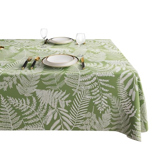 Rectangle Table Cloth,100% Waterproof Tablecloth Oil Proof Spill Proof Vinyl Table Cloth, Wipe Clean Plastic Table Cover for Dining, Camping, Indoor and Outdoor 52" x 70",Green Leaves - color: Green Leaves, size: 52" x 70" (Rectangular)