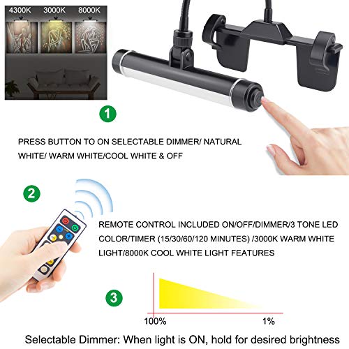 LUXSWAY Wireless Picture Frame Led Lighting,Rechargeable Art Display Lighting Clip on Pictures,Over Painting Lights with Remote,Artwork Lamp with Flexible Neck,28 LEDs 3 Lighting Modes 200LM-Black - color: L Black, size: Rechargeable-3 Mode-Flexible Neck