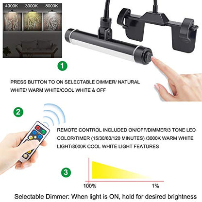 LUXSWAY Wireless Picture Frame Led Lighting,Rechargeable Art Display Lighting Clip on Pictures,Over Painting Lights with Remote,Artwork Lamp with Flexible Neck,28 LEDs 3 Lighting Modes 200LM-Black - color: L Black, size: Rechargeable-3 Mode-Flexible Neck