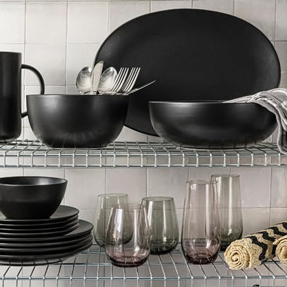over&back Coupe Stoneware Serving Platter - Elegant 1-Piece Oval Serving Platter to Complete Your Kitchen Set - 16.4" x 11.5" - Semi-Matte Black - color: Black, size: Oval Platter