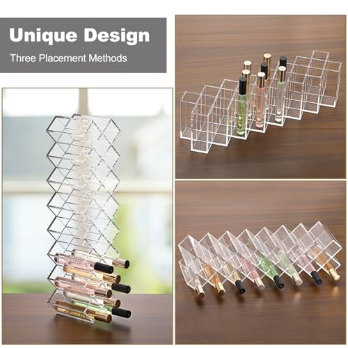ELLDOO Rollerball Perfume Organizer, 23 Spaces Clear Acrylic Perfume Storage Holder Beauty Scent Holder, Stackable Makeup Lipgloss Lipstick Display Case Lip Gloss Storage Stand (8-Tier)