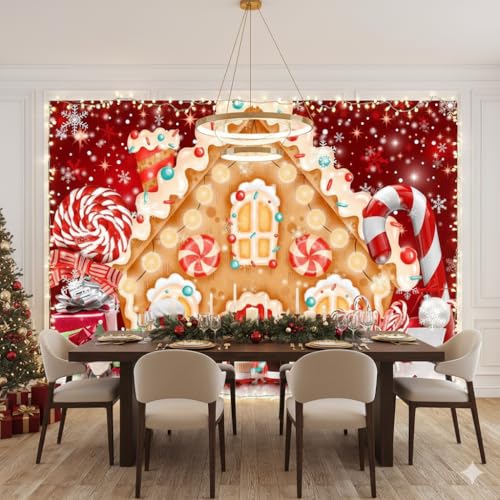 Ticuenicoa 7x5ft Christmas Gingerbread House Backdrop for Photography Winter Merry Xmas Snow Scene Lollipop Candyland Background Santa Baby Shower Birthday Party Decorations Photo Studio Props - size: 7x5ft