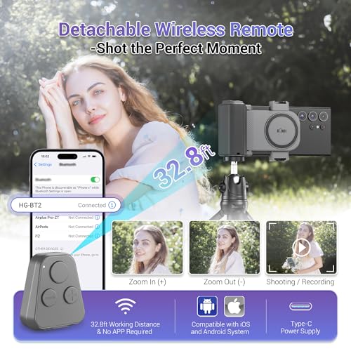 KIWIFOTOS Travel Phone Camera Grip Smartphones Camera Handle with Remote Control for iPhone 17 16 Pro Max Samsung Galaxy S25 S24 Selfie Vlog Video Shooting(Tripod NOT Included) - color: Clip on Phone Camera Grip Gray
