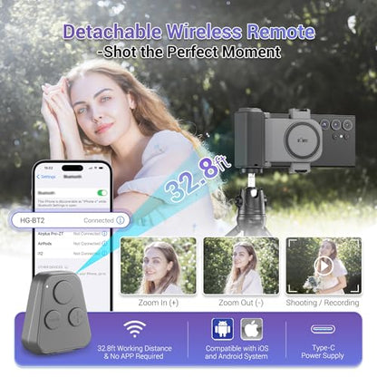 KIWIFOTOS Travel Phone Camera Grip Smartphones Camera Handle with Remote Control for iPhone 17 16 Pro Max Samsung Galaxy S25 S24 Selfie Vlog Video Shooting(Tripod NOT Included) - color: Clip on Phone Camera Grip Gray
