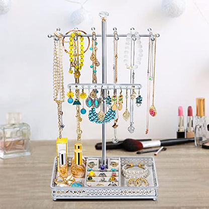 Meangood Jewelry Organizer Stand, 15.6" H Jewelry Tree Display Holder Stand for Bracelets Necklaces Earrings Rings, Gift for Women Girls (Silver) - color: Silver
