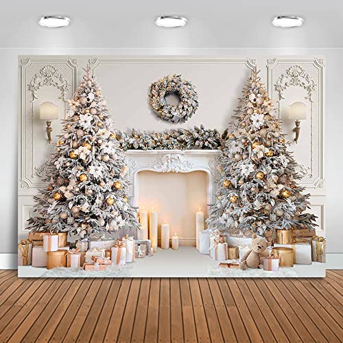 Mocsicka Classic Christmas Interior Room Photography Backdrop White Christmas Fireplace Photo Background Decorated Xmas Tree Family Kids Holiday Party Banner Decorations Photo Booth Props (10x8ft) - size: 10x8ft