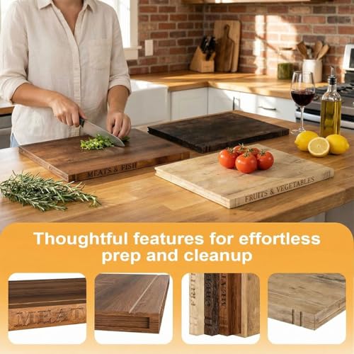 3 Piece Book Shaped Cutting Board Set with Wooden Stand, Solid Acacia Wood Chopping Boards for Kitchen, Decorative Library Design Gift for Cooking