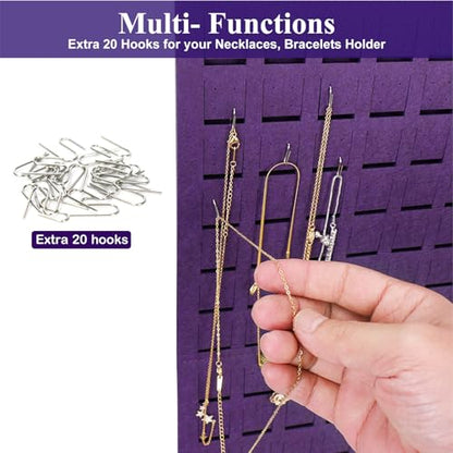 Resovo Hanging Earrings Organizer, Wall Earring Holder with 2 Hooks, Holds Up To 300 Pairs, Compact Design, Soft Material-Dark Purple - color: Dark Purple, size: 22.5*13.6 inches