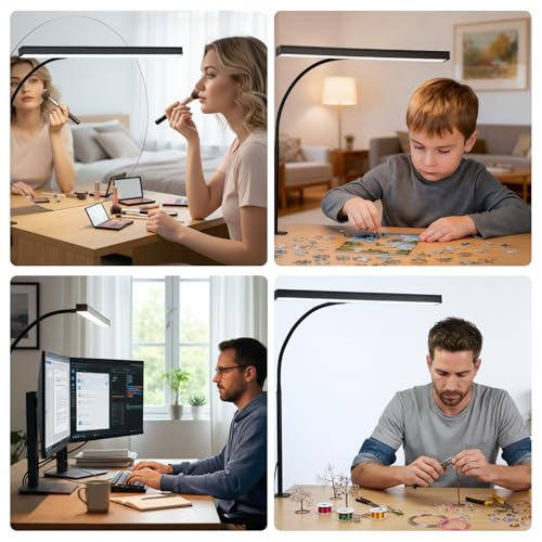 LED Desk Lamp for Office Home, Eye- caring Lamp with 10 Meter Remote Control Function, 5 Modes 10 Brightness Adjustable Desk Light Flexible Gooseneek Clip - on Light for Studying, Workbench (black) - color: T-shaped-Black