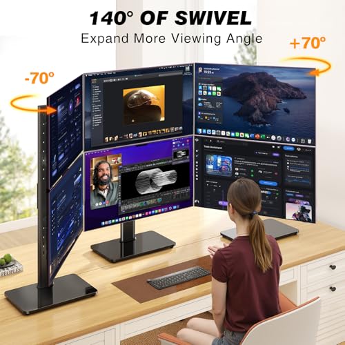 Dual Monitor Stand VESA Mount for 13-38 Inch Screens, Free-Standing Monitor Riser with Swivel, Tilt, Rotation & Height Adjustable, Desk Stand Holds up to 44lbs, Compatible with VESA 75x75-100x100mm - color: Black, size: Dual Monitor