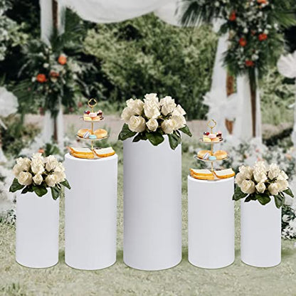 5 Pcs Cylinder Stands, Large White Cake Pedestal Tables, Round Reusable Dessert Display Plinth Pillars Wedding Backdrop Art Decor Flower Column Stand for Party Weddings or Banquets - size: 5 Pcs