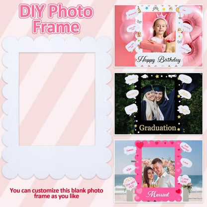 32 x 24 inch Extra Large Corrugated Plastic Scalloped Blank Photo Booth Props Frame for Selfie Birthday DIY Frame with Writable Speech Bubble Signs Photo Booth Props for Valentine's Day Wedding Decor