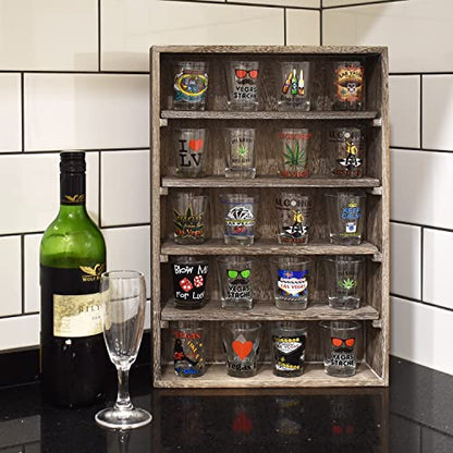 Ikee Design Wooden Wall-Mounted Display Shelves Rack for Collectibles-Figures,Shot Glasses,Spice Can,Cosmetics or Perfume-5 Adjustable Height Shelves,Space-Saving,Coffee Color - color: Coffee, 5 Shelves