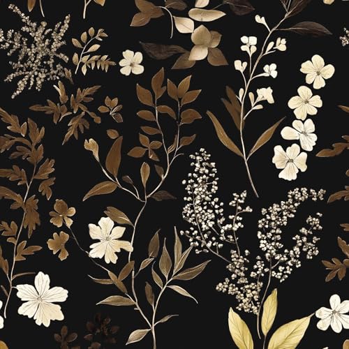 Fvlow Vintage Wallpaper Peel and Stick Black Floral Wall Paper 17.4" x 118" Black Gold Contact Paper Self-Adhesive Wall Covering for Bedroom Desk Cabinet Decor - color: Brown/Black, size: 17.4" x 118"