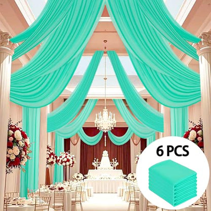 DUOBAO 5FTx20FT Mint Chiffon Ceiling Drapes | Elegant Wedding Backdrop | 6 Panels Sheer Curtains for Banquets, Graduations, and Proms - color: Mint, size: 60"W x 240"L (Pack of 6)