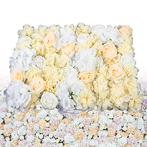 LOYALHEARTDY 12 Pack 24" x 16" Artificial Flower Wall Panels Hydrangea and Rose Flower Backdrop Panels Wedding Party Event Decoration (12 PCS, Yellow+White) - color: 12 Pcs, Yellow+white