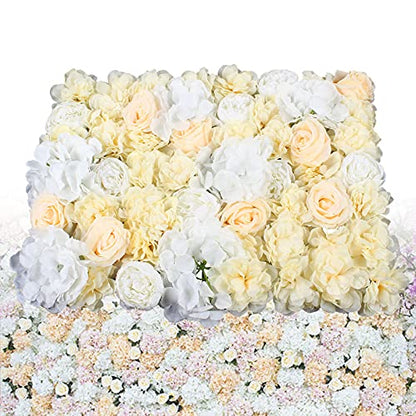 LOYALHEARTDY 12 Pack 24" x 16" Artificial Flower Wall Panels Hydrangea and Rose Flower Backdrop Panels Wedding Party Event Decoration (12 PCS, Yellow+White) - color: 12 Pcs, Yellow+white