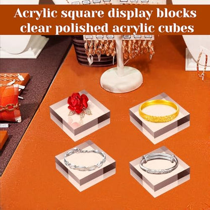 16 Pcs Clear Acrylic Display Blocks 2 x 2 x 0.8 Inch Polished Square Acrylic Cube Jewelry Display Stand Holder Base for Ring Showcase, Collectibles, Figurines