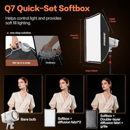 GODOX Light Kit, LE200Bi Continuous Output Lighting, Godox Lighting Kit with Quick Release Softbox, 280cm/ 9.18 FT Stand, 2800K-6500K, CRI 98+, Bluetooth/DMX Control for Studio, Filmmaking - size: White-2pcs Kit