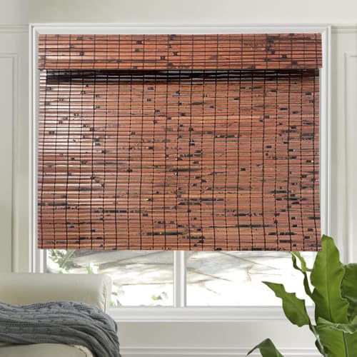 Letau No Drill No Tools Cordless Wood Window Shades Blinds, Bamboo Light Filtering Roller Shades, Color 3 - color: Color 3