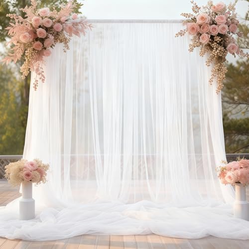 10x10 White Tulle Backdrop Curtains for Parties, Sheer Backdrop Curtain Wedding Photo Background Drapes for Baby Shower Photography Birthday Party - color: White, size: 10x10ft