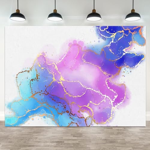 5x3ft Abstract Watercolor Marble Backdrop with Gold Foil Lines Colorful Purple Blue Pink Art Background for Photography Party Wedding Studio Decor - color: Color 20, size: 5x3ft