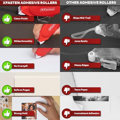 XFasten Glue Tape Roller for Scrapbooking 4-Pack Acid-Free Red Double Sided Tape Roller for Crafts, Photos, Bullet and Junk Journaling Supplies - Scrapbook Adhesive Runner (0.3 in x 30 ft) - color: Red