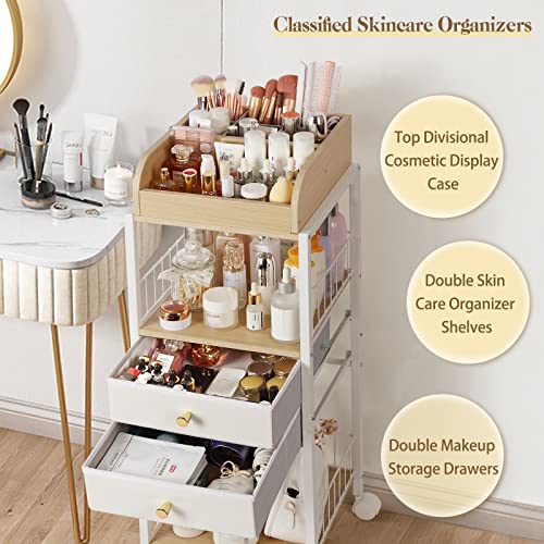 Makeup Organizer, Floor Skincare Organizers, Make Up Organizers and Storage with Drawers, Vanity Organizer Cosmetics Display Cases Holder for Skin Care Nail Polish Perfume Makeup brush Hair Tool - color: White