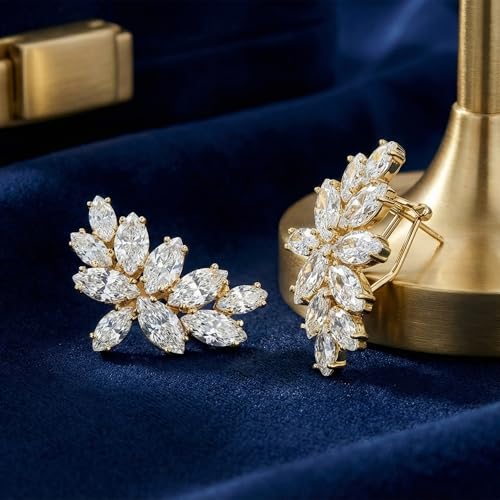 Mariell Clip-On Cubic Zirconia Crystal Bridal Earrings, Marquise Shape CZ Curved Clusters, Women Earrings for Wedding, Bridesmaids, Homecoming, Mother of the Bride - color: Gold