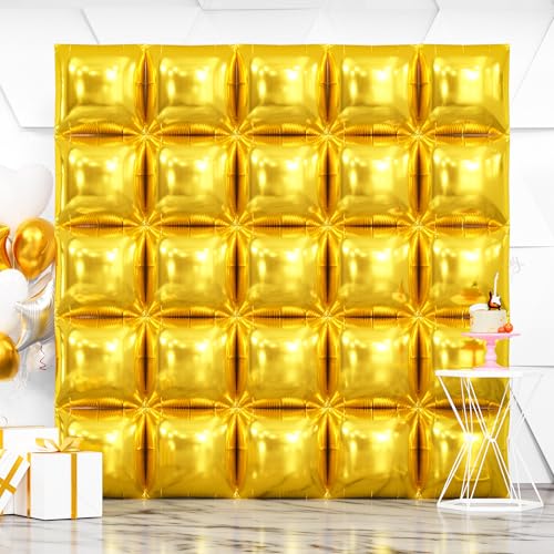 NISOCY 25PCS Gold Square Foil Balloons Wall Backdrop Metallic Double Sided Gold Christmas Balloons Tunnel Arch Kit for New Year Birthday Anniversary Graduation Party Decorations - color: A02 - Gold, size: 25PCS