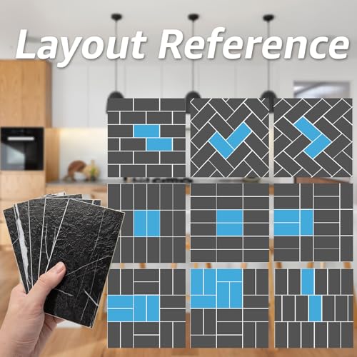 Art3d 102-Piece Faux Stone Peel and Stick Backsplash Tile, Waterproof Thick PVC Stick On Subway Wall Tile for Kitchen Bathroom Laundry Room Fireplace - 3" x 6" Black Marble - color: Black Marble