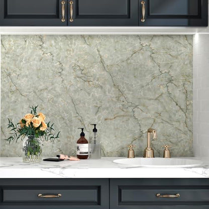 Marble Contact Paper for Countertops Waterproof Marble Wallpaper Peel and Stick Vinyl Countertop Contact Paper for Cabinets Self Adhesive Removable Green Wallpapers for Shelf Drawers Liner 15.8"x236" - size: 15.8" x 236"