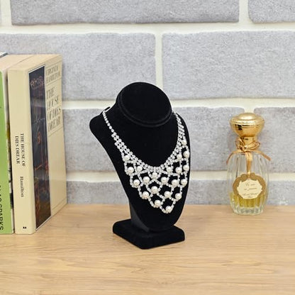 MOOCA 2-Piece Black Velvet Necklace Bust Display Set - Adjustable Hook - Jewelry Mannequin Stand for Necklaces & Chains up to 16-6 1/4 in H - color: Black Velvet