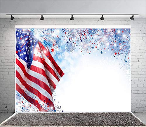 AOFOTO 12x8ft Fireworks American Flag Backdrop Patriotic President's Day 4 of July Independence Day Photography Background USA Veteran Holiday Kid Adults Patriotism Portrait Photo Studio Props Vinyl - size: 12x8ft