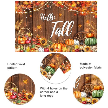 Mocsicka Hello Fall Backdrop Banner Fall Thanksgiving Photography Backdrop Rustic Wooden Door Autumn Pumpkin Harvest Baby Shower Decorations Photo Booth Props 70.8 x 43.3 Inch - size: 70.8 x 43.3 inches