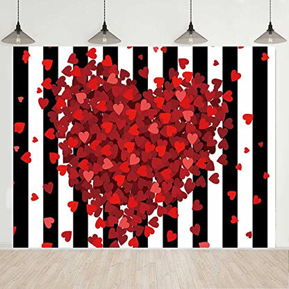 Red Hearts Backdrop for Wedding Anniversary, 8X6FT Black White Striped Background, Romantic Patry Banner Photo Booth Props BJLU65 - size: vinyl-8x6ft