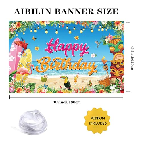 AIBIIN Summer Beach Birthday Party Banner Summer Birthday Party Decorations 6 x 3.6 ft Tropical Theme Happy Bday Backdrop for Women Girls Adults - color: Happy Birthday, size: 6x3.6ft