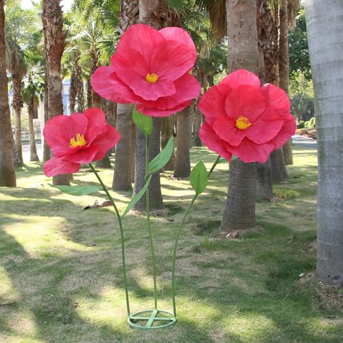 5.9 Ft Large Paper Artificial Flowers,Giant Flowers for Decoration,Standing Huge Handcrafted Poppy Flowers for Garden,Hotel,Office,Photography Props,Wedding,Art Gallery,Shop Window Display(B-Red) - color: B-red