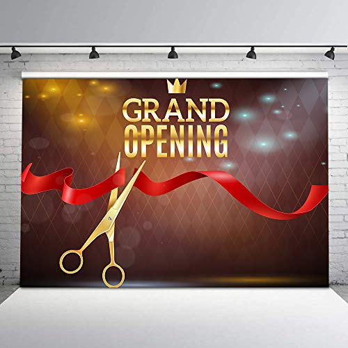 Ribbon Cutting Backdrop for Grand Opening Ceremony 7x5ft Red Ribbon Gold Crown Background Party Event Banner Photo Booth Studio Props ZYVV0541