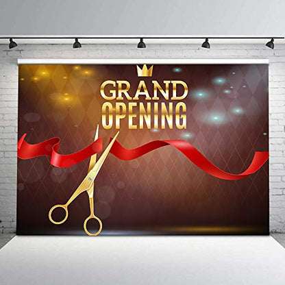 Ribbon Cutting Backdrop for Grand Opening Ceremony 7x5ft Red Ribbon Gold Crown Background Party Event Banner Photo Booth Studio Props ZYVV0541