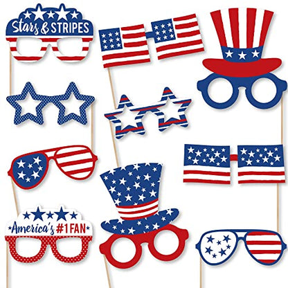 Big Dot of Happiness Stars and Stripes Glasses - Paper Card Stock Patriotic Party Photo Booth Props Kit - 10 Count