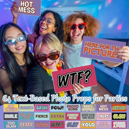 AceOrbit 64 Designs Funny Photo Booth Prop for All Occasion Double Sided 11x5.5'' Photobooth Props Sign Decor DIY Waterproof Selfie Sign for Wedding Graduate Birthday Party Supplies(Funny Style) - style: Funny Style