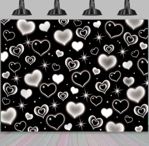 Black Heart 2000s Backdrop Banner Sweet Y2K Photography Background Early 2000s Party Decorations Photo Banner Props Supplies (Black, 8x6FT(2.4m x 1.8m)) - color: black, size: 8x6FT(2.4m x 1.8m)